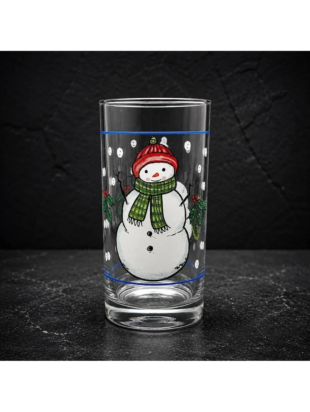 Vintage Libbey Crisa Snowman Christmas Tumblers Set of 4 - 6.25